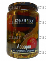 Ассорти маринованное из томатов и огурцов Кубаночка Гост 720г/8шт ст/б