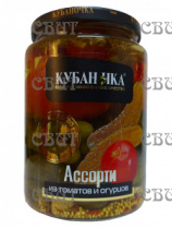 Ассорти маринованное из томатов и огурцов Кубаночка Гост 720г/8шт ст/б
