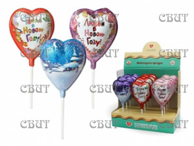 фигура из молочного шоколада Сердечко на палочке НОВОГОДНЕЕ 25г*12шт 4536-12